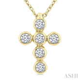 1/6 Ctw Round Cut Diamond 6-Stone Bezel Set Cross Pendant With Chain in 14K Yellow Gold